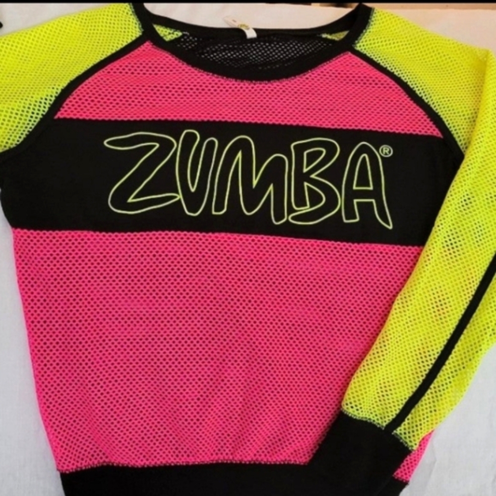 Zumba Fitness Neon Pink and Yellow Mesh Top